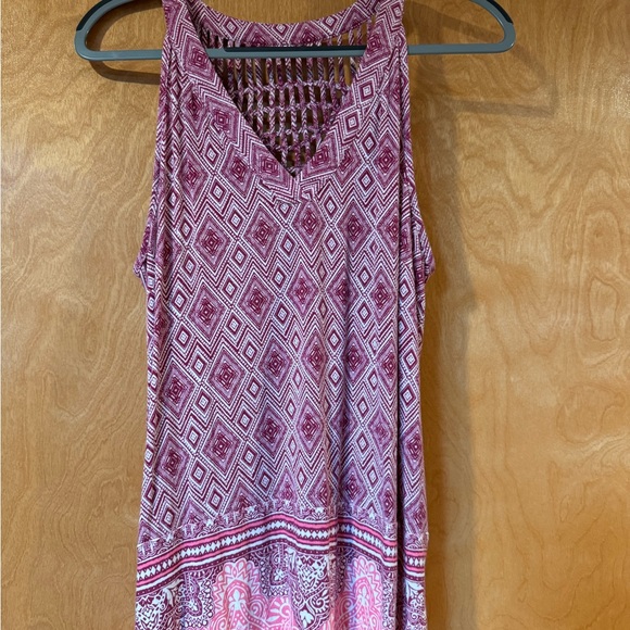 Skies Are Blue Tops - Multicolor pink tank with lattice back detail